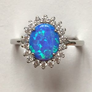 925 Sterling Silver Blue Lab Opal Ring